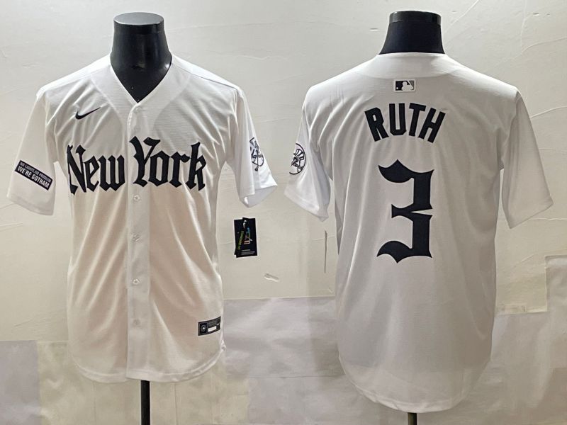 Men 2025 New York Yankees #3 Ruth White Five generations Joint Name Nike MLB Jersey style 41->new york yankees->MLB Jersey